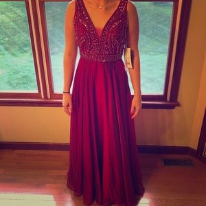 NWT Sherri Hill Ruby Red Long Gown Altered To Sz 6